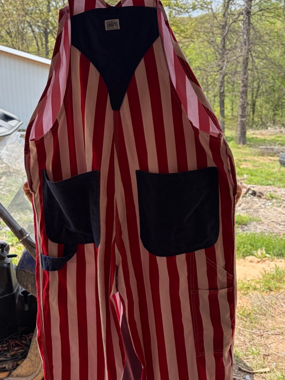 liberty Red and White Striped Mens Overalls with Blue Bib - Picture 4 of 9